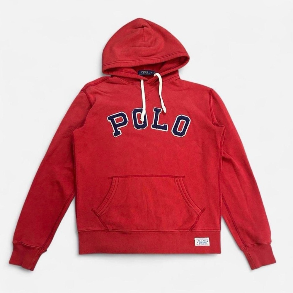Mens Polo by Ralph Lauren Red Pullover Hoodie with Navy Logo